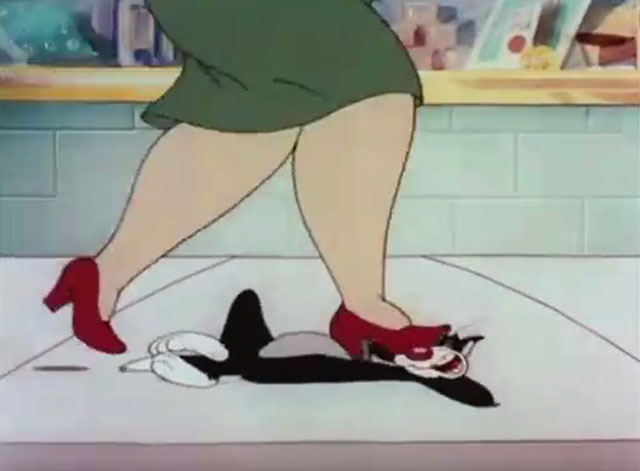 The Cat That Hated People - cartoon black cat being stepped on by woman