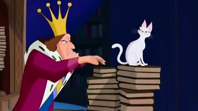 The Cat That Looked at a King - animated white cat on books with King