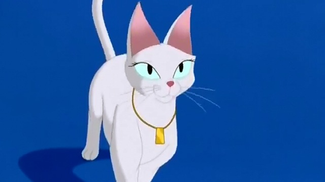 The Cat That Looked at a King - animated white cat wearing necklace