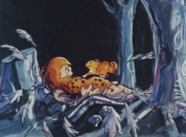 The Cat That Walked by Himself - cartoon ginger tabby cat walking across caveman