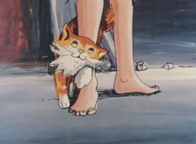 The Cat That Walked by Himself - cartoon ginger tabby cat rubbing against woman's legs
