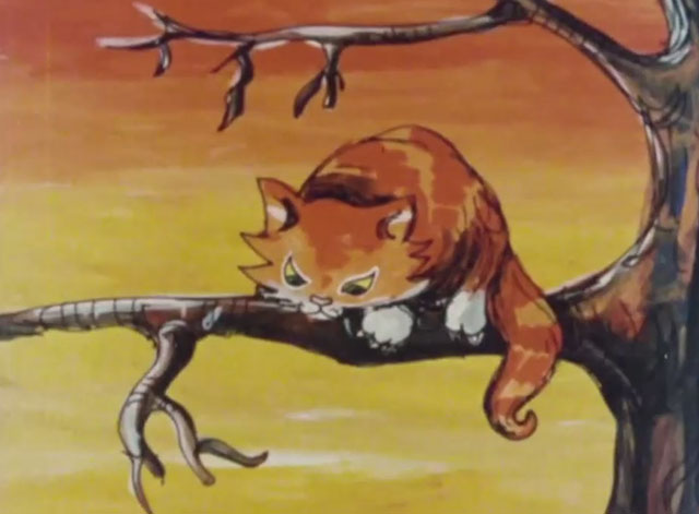 The Cat That Walked by Himself - cartoon ginger tabby cat in tree