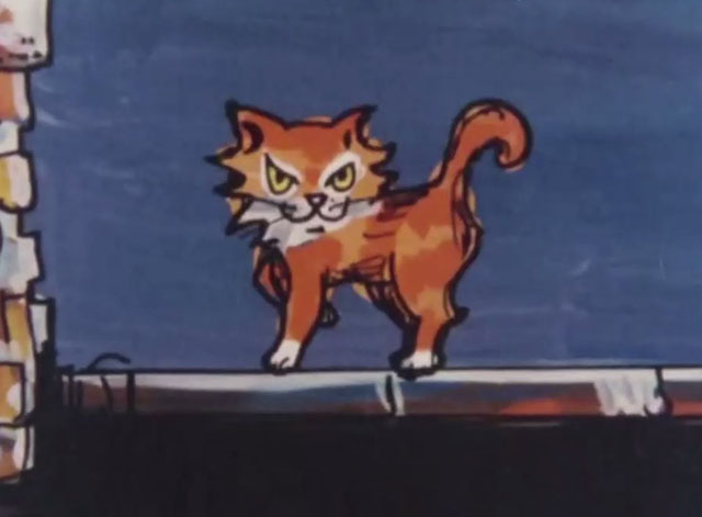 The Cat That Walked by Himself - cartoon ginger tabby cat walking on rooftop