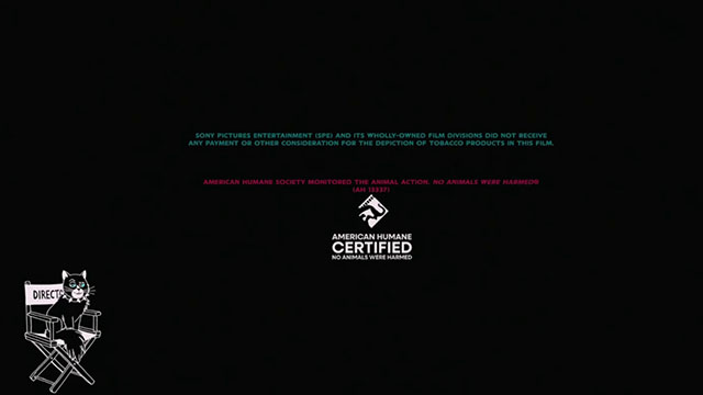 Caught Stealing - animated black and white longhair cat in end credits