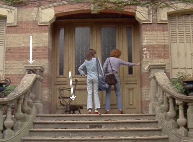 Celine and Julie Go Boating - Dominique Labourier and Juliet Berto at door with tortoiseshell cat and tabby kitten