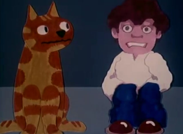 Charley Says - In the Kitchen - cartoon ginger tabby cat Charley with boy Tony