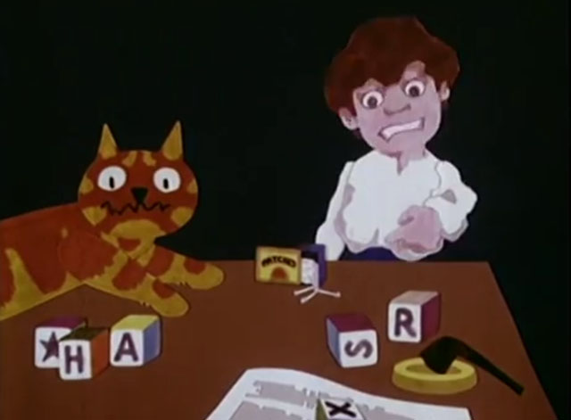 Charley Says - Matches - cartoon ginger tabby cat Charley with boy Tony and matches