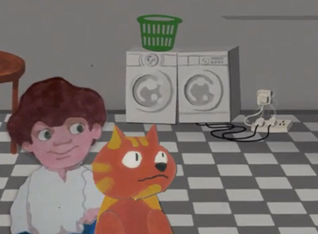 Charley Says - Overloading Sockets - cartoon ginger tabby cat Charley with boy Tony looking at power strip