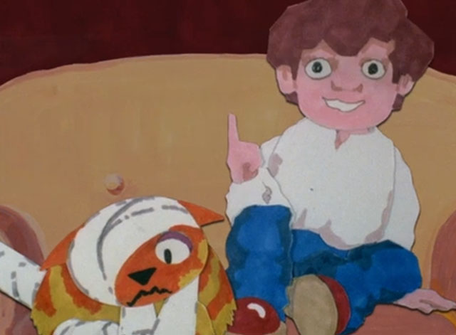 Charley Says - Overloading Sockets - cartoon ginger tabby cat Charley all bandaged with boy Tony looking at power strip