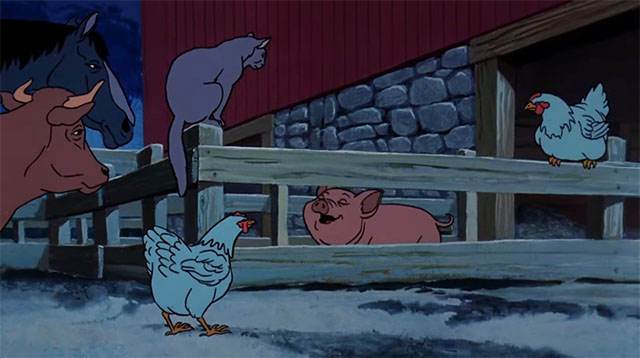 Charlotte's Web - gray cat on post of Wilbur's pen