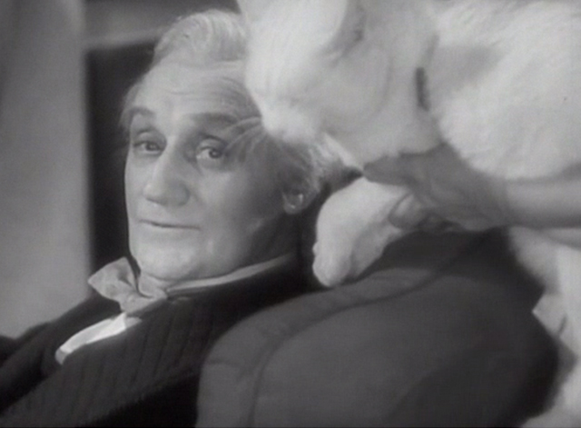 Chasing Yesterday - Professor Bonnard O.P. Heggie looking over shoulder at white cat Whitey