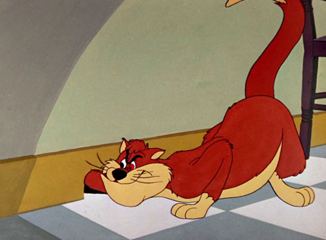 Cheese It, the Cat! - ginger and cream cartoon cat reaching into mousehole
