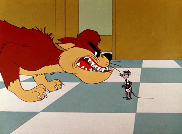 Cheese It, the Cat! - ginger and cream cartoon cat threatening Ned Morton mouse