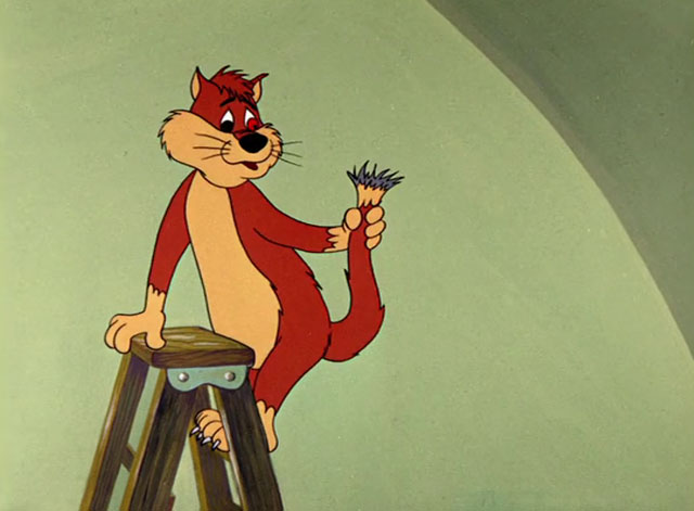 Cheese It, the Cat! - ginger and cream cartoon cat holding tail with hole in it