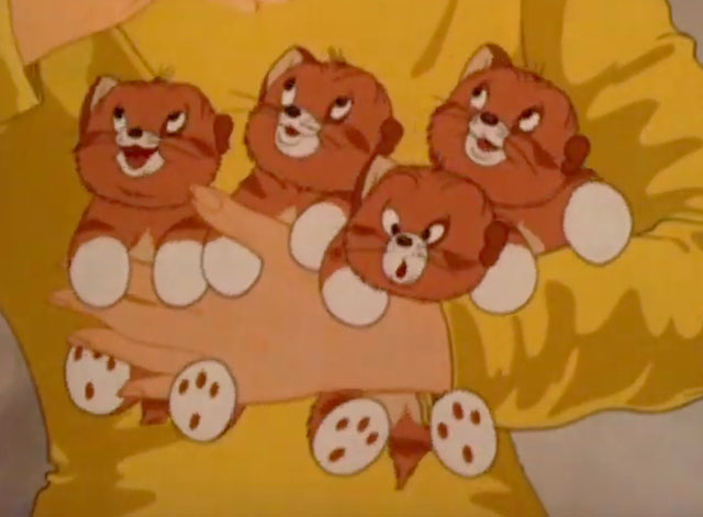 Chips Off the Old Block - cartoon tabby cat kittens in woman's arms