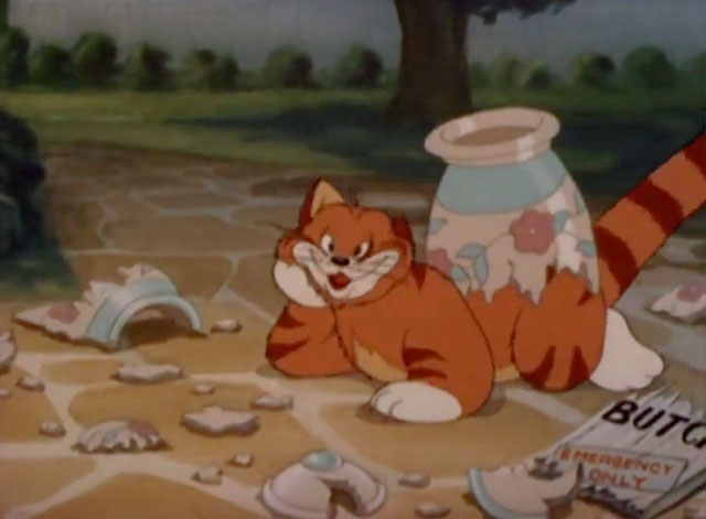 Chips Off the Old Block - cartoon tabby cat Butch lying under broken vase