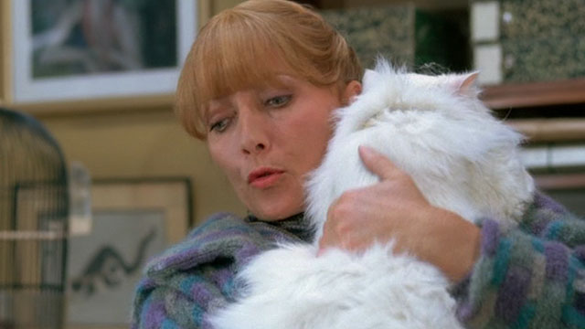 Le Choc - The Shock - Jeannes Stephanie Audran holding longhair white cat Nini