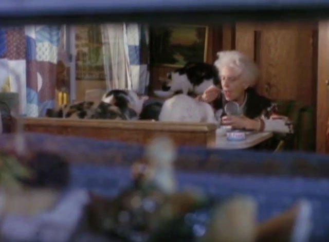 Christmas Every Day - Mrs. Patrick Margaret Collier eating from cat food can with table full of kitties