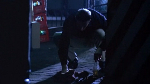 Chungking Express - drug dealer Thom Baker feeding calico kittens in alley