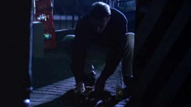 Chungking Express - drug dealer Thom Baker feeding calico kittens in alley