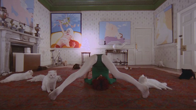 A Clockwork Orange - Cat Lady Miriam Karlin doing stretching exercises surrounded by cats