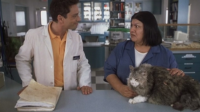 Corky Romano - Mrs. Hernandez Irene Olga López with Baby Jesus large fat long-haired cat and Corky Chris Kattan