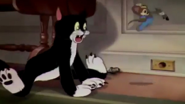 The Country Cousin - cartoon tuxedo cat looking shocked after being electrocuted by cartoon country mouse