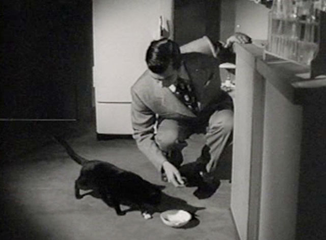 The Creeper - black cat with white paw being given saucer of milk by Dr. Reade John Baragray