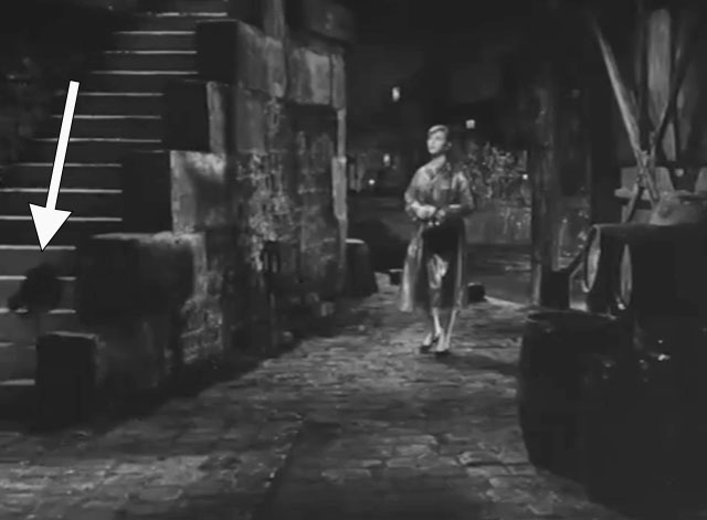 Crime et chatiment - black cat on stairs behind Lili Marina Vlady