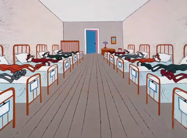Daffy Rents - cartoon cats lying in rows of hospital beds