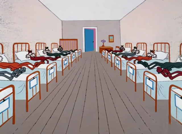 Daffy Rents - cartoon cats lying in rows of hospital beds