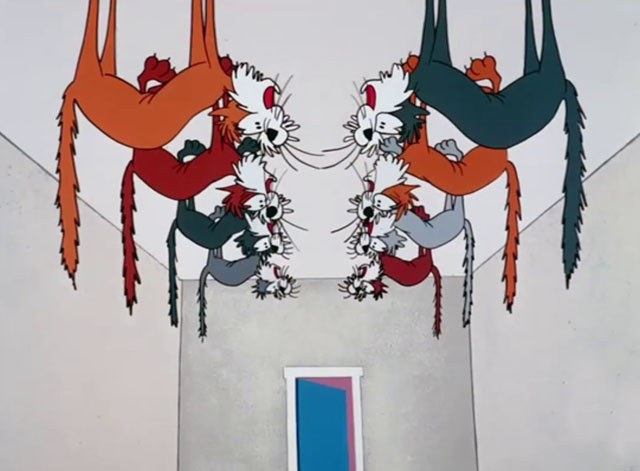 Daffy Rents - cartoon cats clinging to ceiling