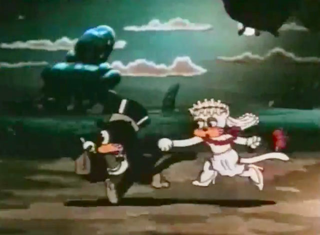Dancing on the Moon - cartoon groom and bride cats running