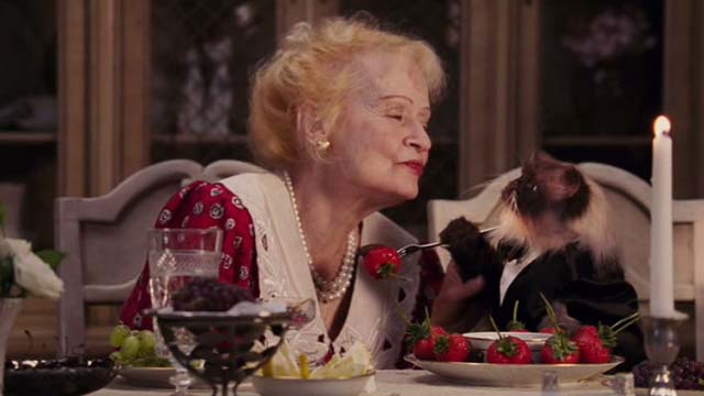 Date Movie - Himalayan cat puppet Jinxers having romantic dinner with cat lady Beverly Polcyn
