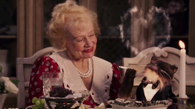 Date Movie - Himalayan cat puppet Jinxers smoking after romantic dinner with cat lady Beverly Polcyn
