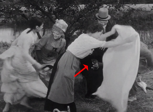 A Day in the Country - tabby kitten seen in grandmother's lap as blanet is spread on ground