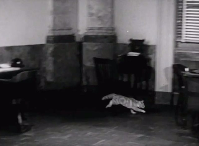 Dick Tracy Meets Gruesome - tabby cat being chased around bank room by janitor