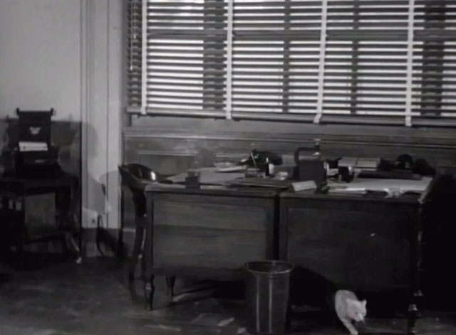 Dick Tracy Meets Gruesome - tabby cat being chased around bank room by janitor