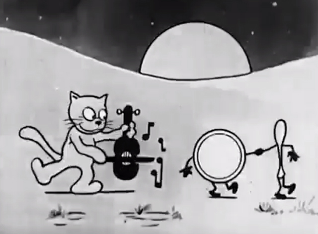 Dinky Doodle's Bedtime Story - cartoon cat playing fiddle with plate and spoon