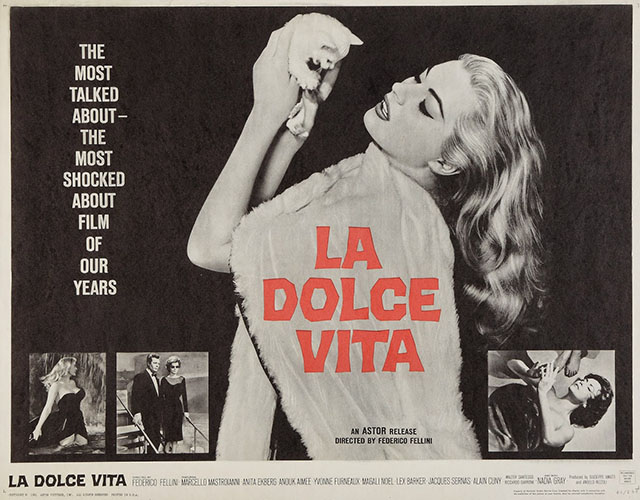 La dolce vita - Sylvia Anita Ekberg with white kitten on American lobby card