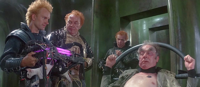 Dune - Baron Vladimir Harkonnen Kenneth McMillan and Feyd Rautha Sting with hairless white cat in contraption and Thufir Hawat Freddie Jones