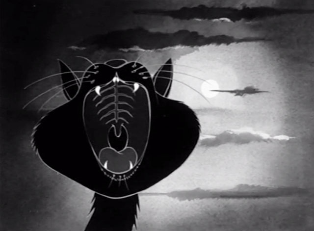 Dustbin Parade - cartoon black cat yowling at the full moon