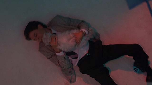 Earth Girls Are Easy - ariel shot of white Angora cat Bambi in empty pool with Ted Charles Rocket