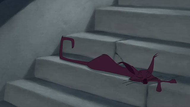 The Emperor's New Groove - cartoon purple cat sleeping on stairs
