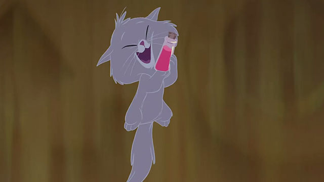 The Emperor's New Groove - cartoon kitten Yzma hugging vial in midair
