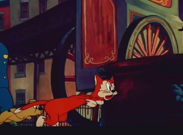 The Enchanted Square - orange cartoon cat with cream markings being chased by dog