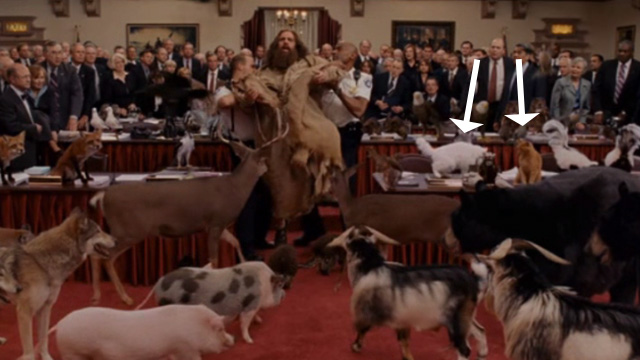 Evan Almighty - Evan Steve Carrell being dragged out of Congress among animals including two cats