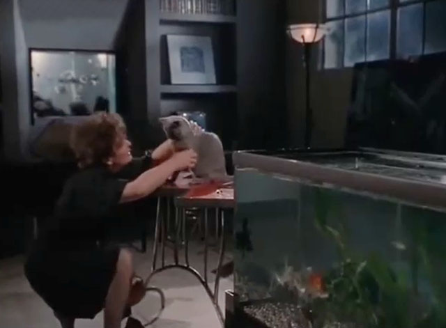 The Face of Fear - blue cat Pooh on table with Edna Donna Theodore