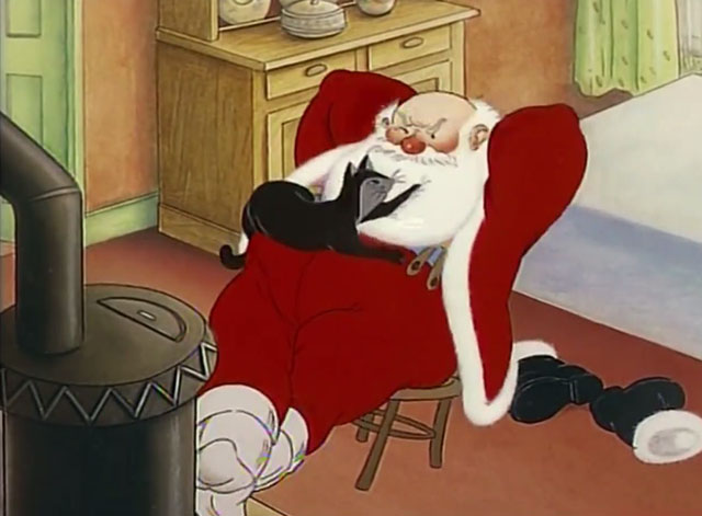 Father Christmas - with black cat lying on beard