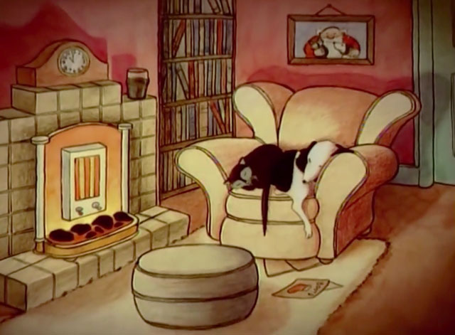 Father Christmas - black cat and dog sleeping by fire